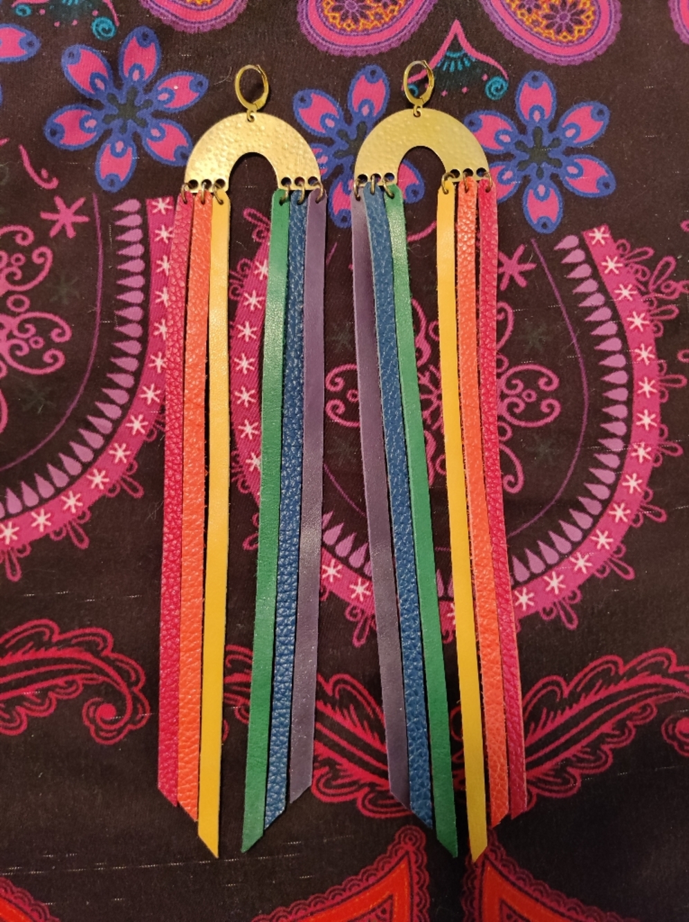 Extra Long Leather Fringe Rainbow Earrings